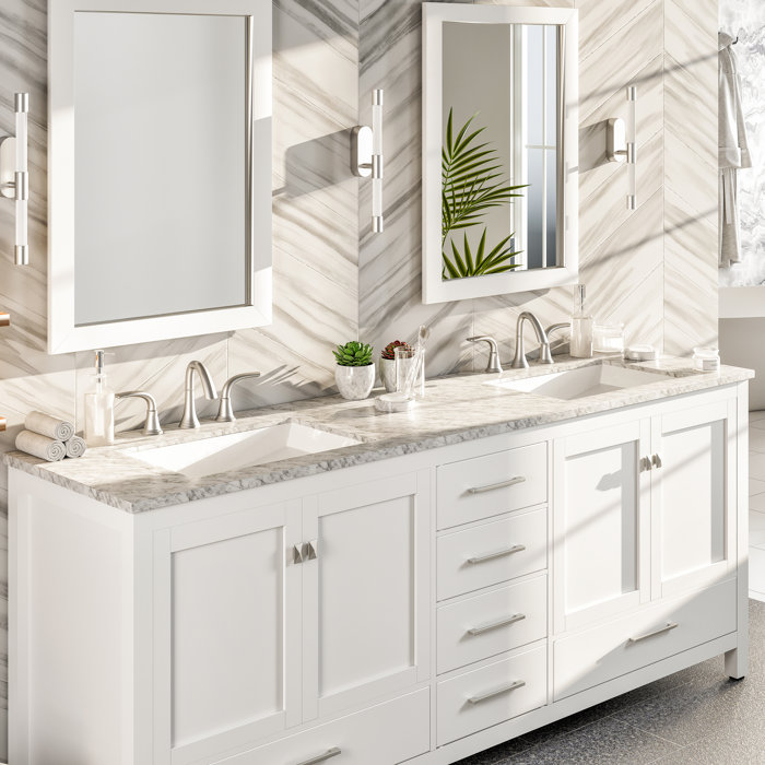 Brayden Studio® Pichardo 84'' Double Bathroom Vanity with Marble Top
